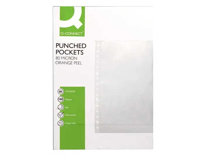 Q-connect Funda Multitaladro DIN A4 80 micras Piel de Naranja Transparente Caja de 100 Unidades Q-connect Funda Multitaladro DIN A4 80 micras Piel de Naranja Transparente Caja de 100 Unidades