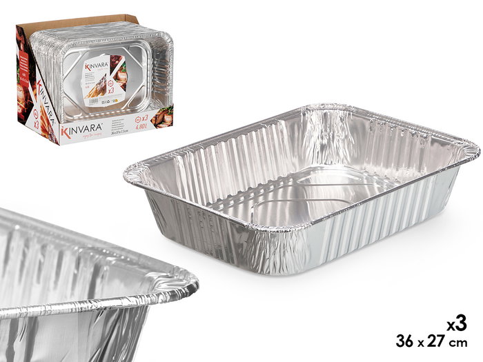 Kinvara Set 3 Bandejas Rectangular Aluminio 36 x 27 cm (Set de 24) Kinvara Set 3 Bandejas Rectangular Aluminio 36 x 27 cm (Set de 24)