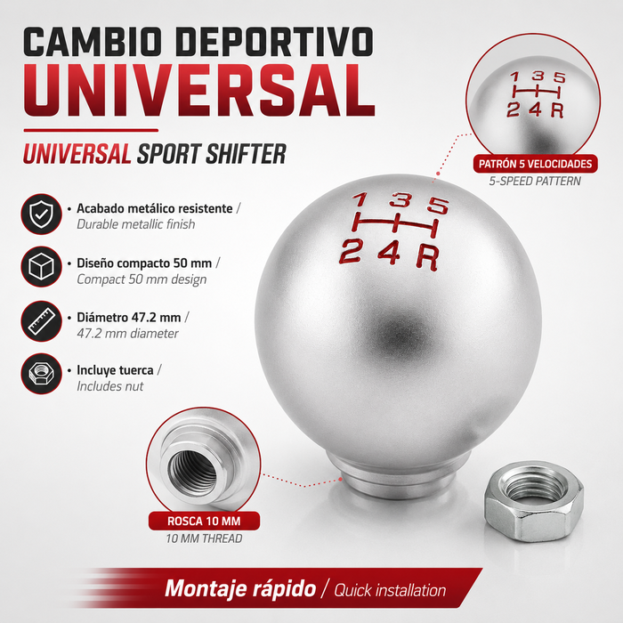 Occ Sport Pomo de Palanca de Cambios Aluminio Redondo Plata