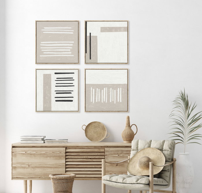 DKD Home Decor Set de 4 Cuadros de Lienzo Pintados a Mano 40x40x2,5 cm