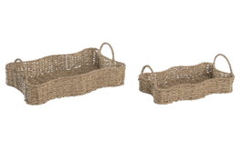 DKD Home Decor Set de 2 Bandejas de Seagrass y Metal Natural 40x26x14 cm