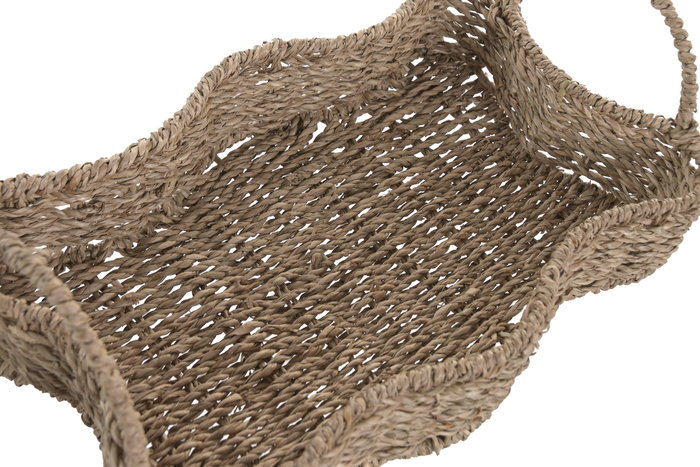 DKD Home Decor Set de 2 Bandejas de Seagrass y Metal Natural 40x26x14 cm