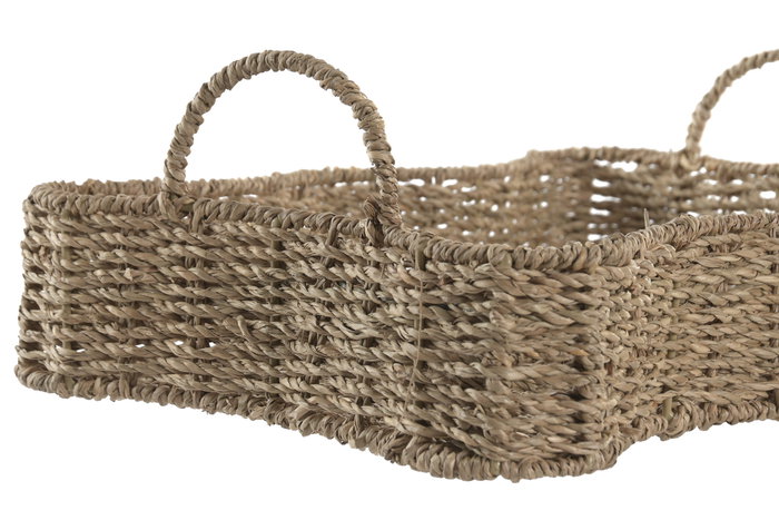 DKD Home Decor Set de 2 Bandejas de Seagrass y Metal Natural 40x26x14 cm