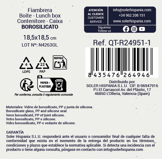 Inde Fiambrera Cuadrada con Válvula 1800 ml (6 Unidades) Inde Fiambrera Cuadrada con Válvula 1800 ml (6 Unidades)