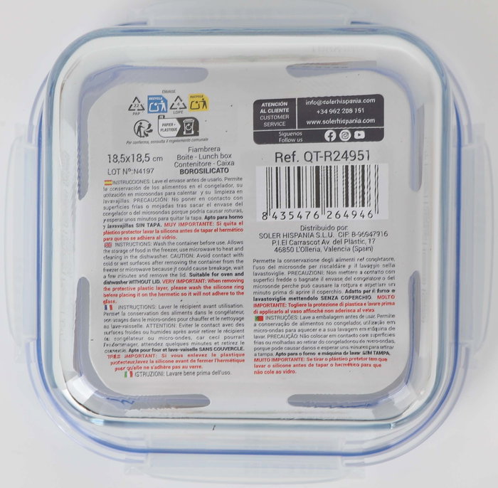 Inde Fiambrera Cuadrada con Válvula 1800 ml (6 Unidades)