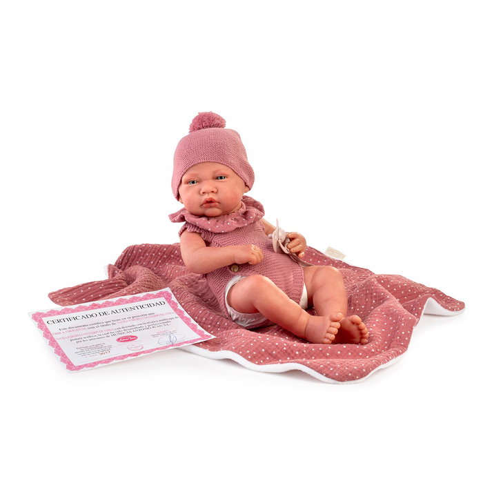 Muñecas Antonio Juan 80220 Muñeca Dulce Reborn Lui Mantita Niña, Bebé Realista Cuerpo Vinilo Sexuado, Mide 42 cm