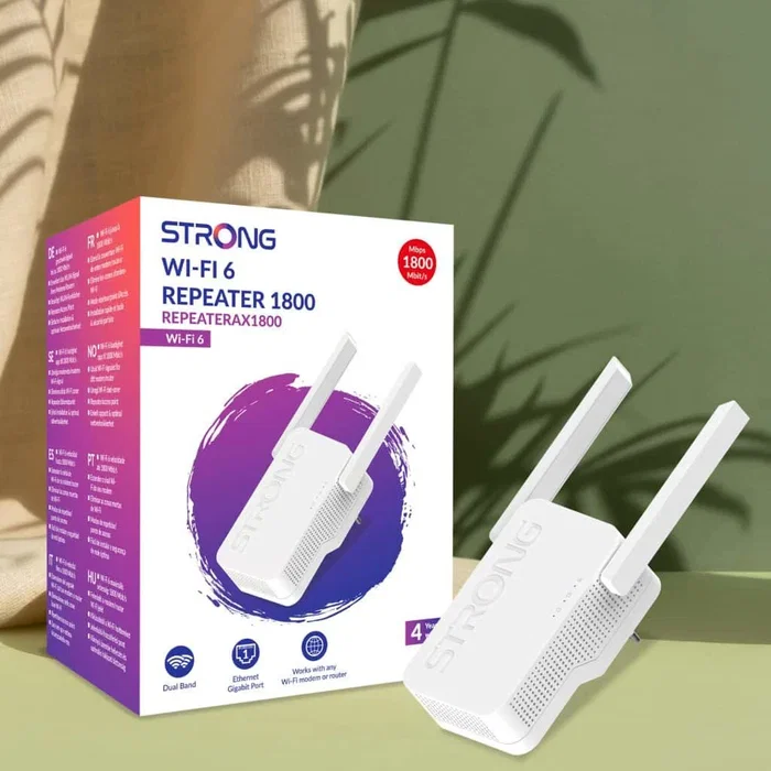 Strong REPEATERAX 1800 Repetidor Wi-Fi 6 (802.11ax) de 1800 Mbps, Amplificador de Señal con 2 Antenas, Blanco