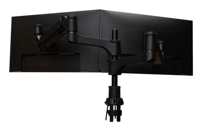 R-Go Tools R-Go Caparo 4 D2, Circular Dual Monitor Arm, Desk Mount, Gas Spring, 3-9kg, Black-Silver, Low Carbon Footprint