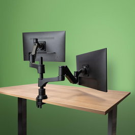 R-Go Tools R-Go Caparo 4 D2, Circular Dual Monitor Arm, Desk Mount, Gas Spring, 3-9kg, Black-Silver, Low Carbon Footprint