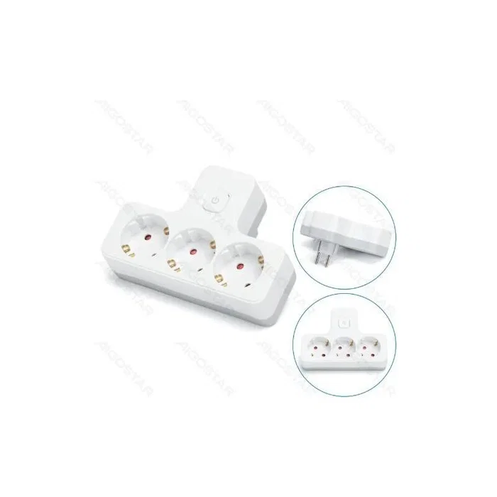 Aigostar Enchufe de Conversión Alemán 1 a 3 con Interruptor Blanco/Gris Aigostar Enchufe de Conversión Alemán 1 a 3 con Interruptor Blanco/Gris