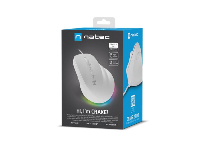 Natec Crake 2 Pro Ratón Vertical Alámbrico Óptico 12800 DPI 6 Botones Blanco