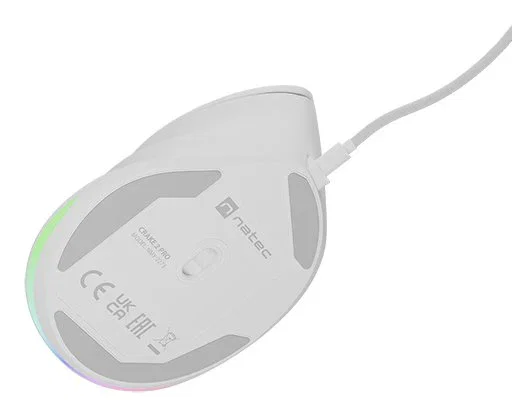 NATEC Crake 2 Pro Ratón Ergonómico Vertical para Mano Derecha, Óptico 12800 DPI 7000 PPS, Cable USB, 6 Botones Programables, Blanco