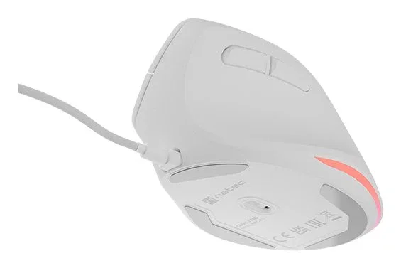 NATEC Crake 2 Pro Ratón Ergonómico Vertical para Mano Derecha, Óptico 12800 DPI 7000 PPS, Cable USB, 6 Botones Programables, Blanco