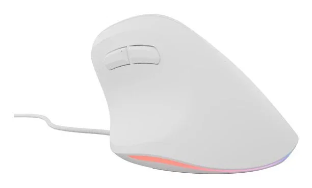 NATEC Crake 2 Pro Ratón Ergonómico Vertical para Mano Derecha, Óptico 12800 DPI 7000 PPS, Cable USB, 6 Botones Programables, Blanco