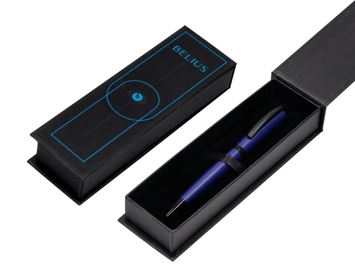 Belius Turbo Bolígrafo de Aluminio Color Azul y Negro Tinta Azul Punta 0.8 mm Diseño Deportivo Caja Magnética