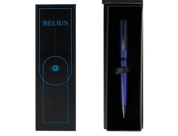 Belius Turbo Bolígrafo de Aluminio Color Azul y Negro Tinta Azul Punta 0.8 mm Diseño Deportivo Caja Magnética