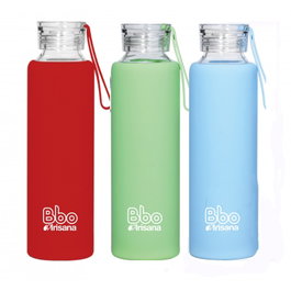 IRISANA Botella de Agua Reutilizable de Borosilicato 550 ml con Funda de Silicona Azul