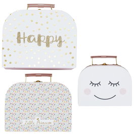 Home Deco Kids Juego de 3 Maletas de Cartón para Niños con Estampados y Asa de Transporte