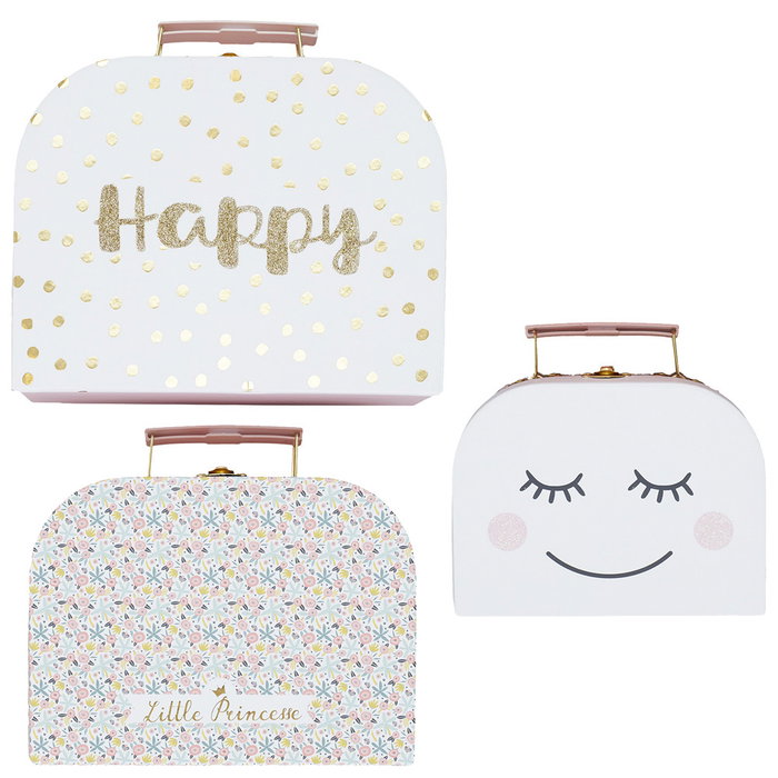 Home Deco Kids Juego de 3 Maletas de Cartón para Niños con Estampados y Asa de Transporte Home Deco Kids Juego de 3 Maletas de Cartón para Niños con Estampados y Asa de Transporte