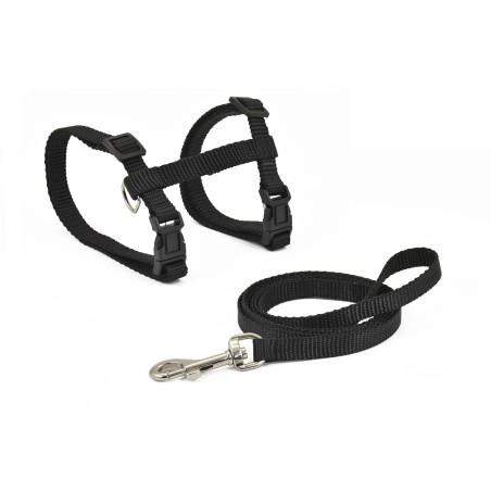 Nayeco Arnés y Correa para Gato Negro 10x27-45 cm - 10-120 cm (Set de 3)