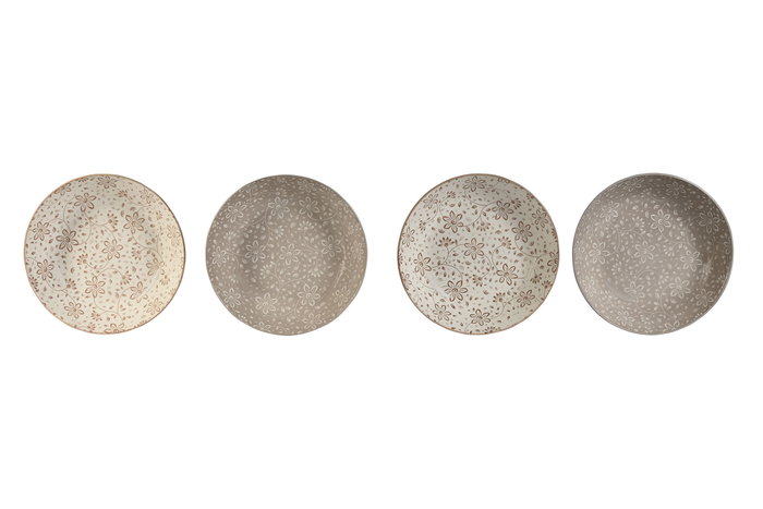 DKD Home Decor Set de 4 Platos de Porcelana Flores Beige y Marrón DKD Home Decor Set de 4 Platos de Porcelana Flores Beige y Marrón