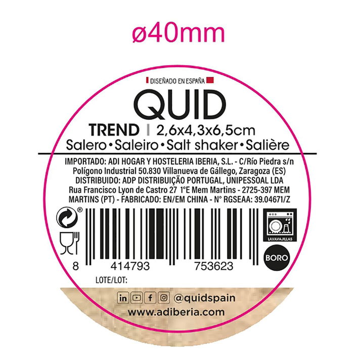 Salero Borosilicato Trend Quid 2,6x4,3x6,5 cm (12 Unidades)