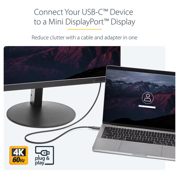 StarTech.com Cable Adaptador USB-C a Mini DisplayPort 1.8m 4K 60Hz Negro USBC a MDP
