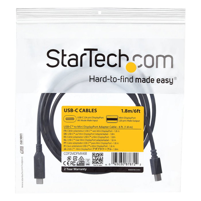 StarTech.com Cable Adaptador USB-C a Mini DisplayPort 1.8m 4K 60Hz Negro USBC a MDP