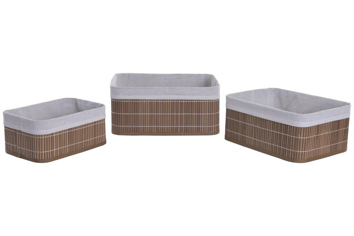 DKD Home Decor Set de 3 Cestas de Bambú Marrón 36x26x16 cm
