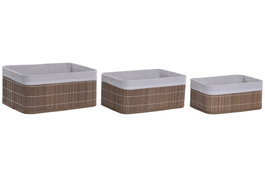 DKD Home Decor Set de 3 Cestas de Bambú Marrón 36x26x16 cm