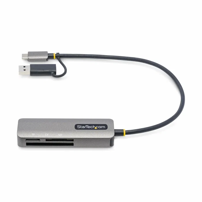 Startech FCREADMICRO3V2 Lector de Tarjetas USB 3.2 Multi-Lector para SD, microSD y CompactFlash con Cable USB-C/USB-A Integrado de 30 cm, Color Gris