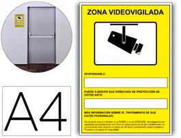 Archivo 2000 Señal Cámaras De Vigilancia En Grabación Las 24 Horas 210x297 PVC Amarillo
