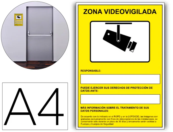 Archivo 2000 Señal Cámaras de Vigilancia en Grabación las 24 Horas Amarillo 210x297 mm