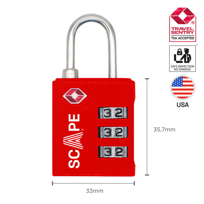 Scape Travel Pack 2 Candados TSA con combinación (azul, rojo)