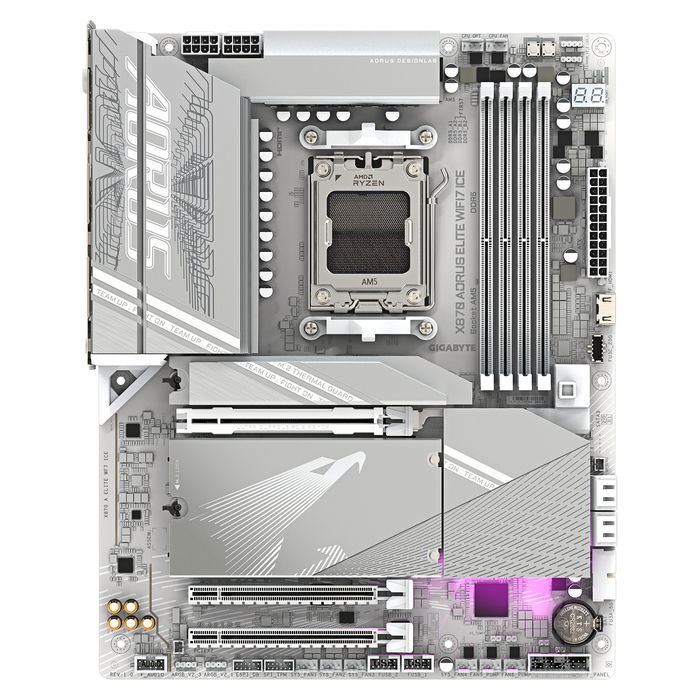 Gigabyte Placa Base X870 AORUS ELITE WF7 ICE AM5 para CPUs AMD Ryzen, VRM 16+2+2, DDR5 8200MHz OC, Wi-Fi 7, ATX
