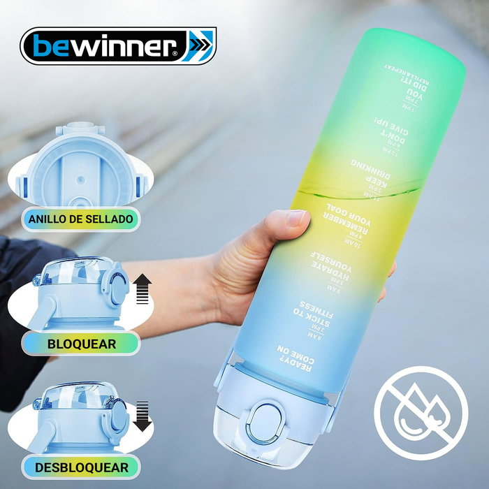 Bewinner Botella Sport Agua Multicolor 600 ml - 8,1 cm Ancho x 20,1 cm Alto x 9,7 cm Largo (12 Unidades)