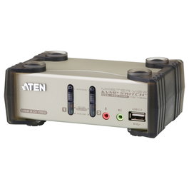 ATEN KVM Switch KVMP 2 Puertos, Conmutador USB/PS/2 para 2 PC con Hub USB 2.0, Audio, OSD y Cables Incluidos, Negro Metálico, Resolución 2048x1536