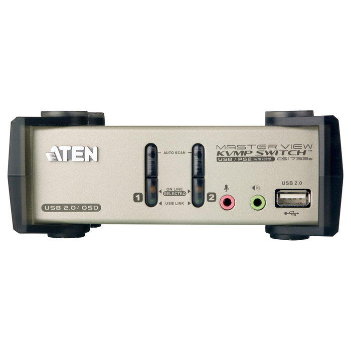 ATEN KVM Switch KVMP 2 Puertos, Conmutador USB/PS/2 para 2 PC con Hub USB 2.0, Audio, OSD y Cables Incluidos, Negro Metálico, Resolución 2048x1536
