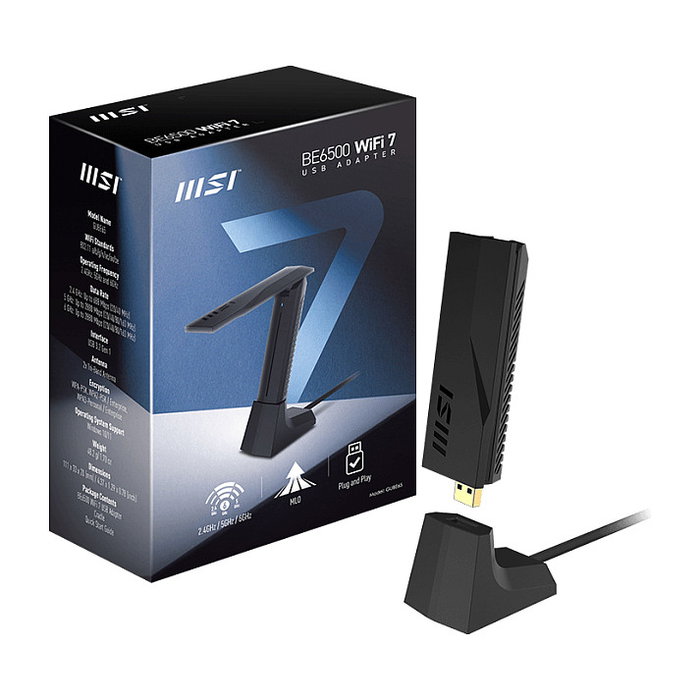MSI BE6500 Adaptador WiFi 7 USB Tribanda Negro