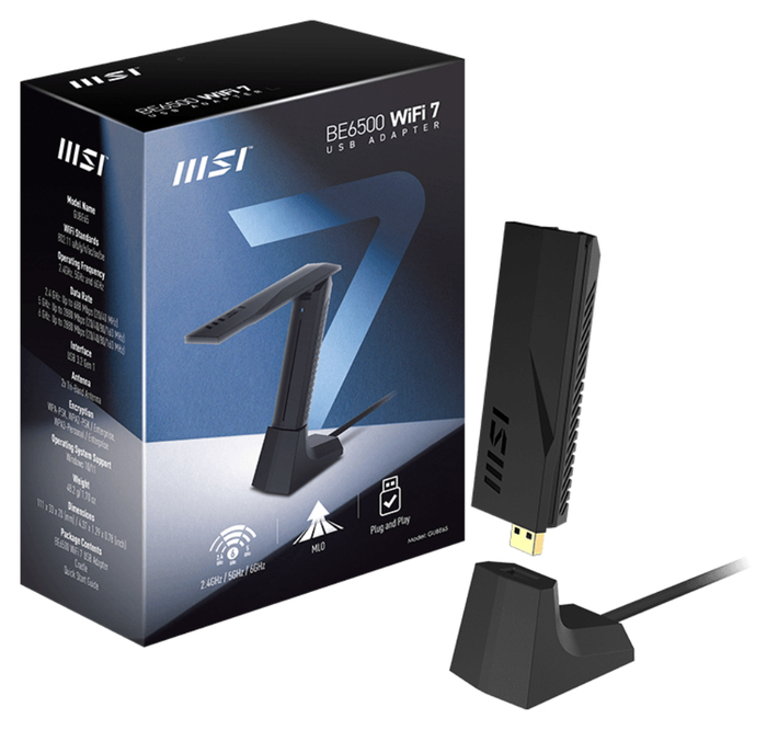 MSI BE6500 Adaptador WiFi 7 USB Tribanda Negro