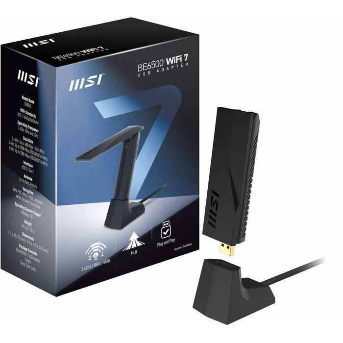 MSI BE6500 Adaptador WiFi 7 USB Tribanda Negro