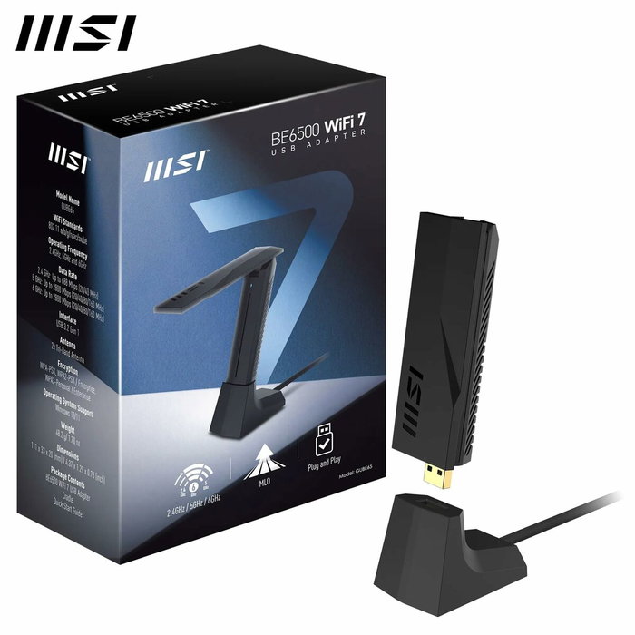 MSI BE6500 Adaptador WiFi 7 USB Tribanda Negro