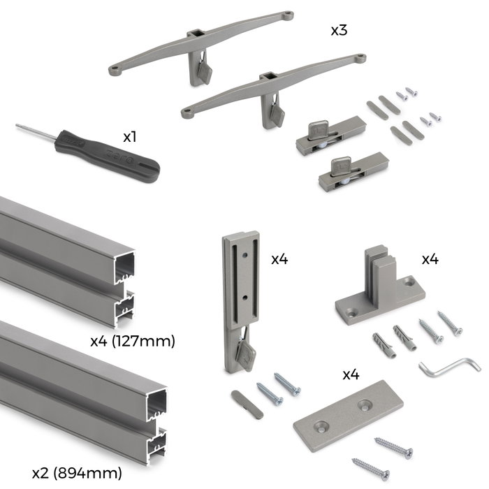 Emuca Kit de estructura modular Zero con herrajes para el montaje de fijación a pared, Aluminio y Zamak, Pintado color gris piedra