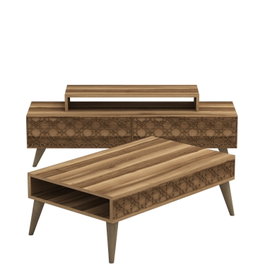 Hanah Home Conjunto Muebles Salón Nogal, Elegancia Tradicional Americana, Mueble TV y Mesa Centro, Melamina 18mm, 140x48.8x41.8cm y 105x36.6x60cm