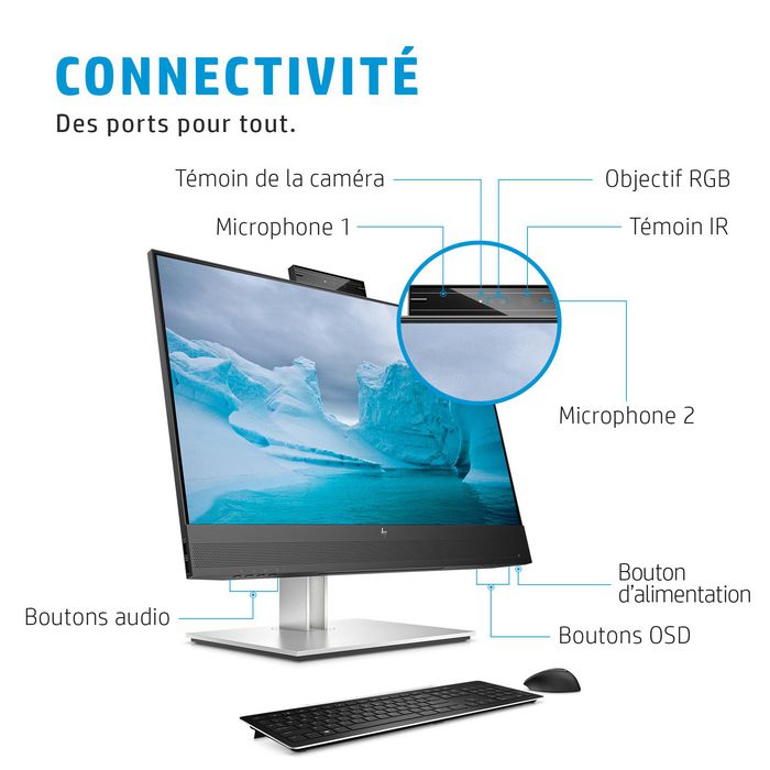 HP M24f - Monitor 23.8 Pulgadas Full HD IPS Webcam 5MP, Altavoces, Altura y Pivote Ajustables, HP Eye Ease, EPEAT, Reciclado