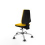Silla de oficina Elche con mecanismo Asincro tapizada con Tela color Amarillo. Equipada con Base cromada, Sin brazos y Ruedas 65 mm parqué