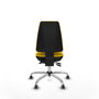 Silla de oficina Elche con mecanismo Asincro tapizada con Tela color Amarillo. Equipada con Base cromada, Sin brazos y Ruedas 65 mm parqué