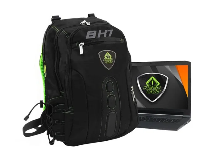 KeepOut BK7G Mochila Gaming para Portátil 15.6", Negro y Verde, Nylon, Compartimento Acolchado, Soporte para Botellas