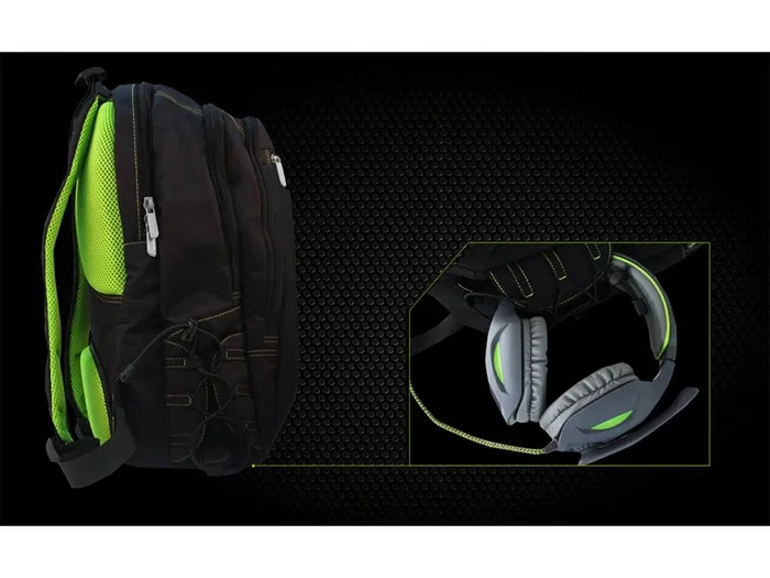 KeepOut BK7G Mochila Gaming para Portátil 15.6", Negro y Verde, Nylon, Compartimento Acolchado, Soporte para Botellas