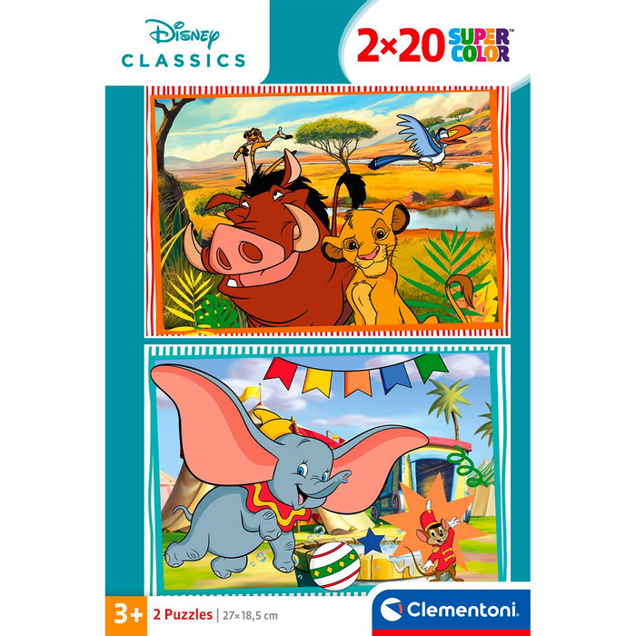 Clementoni Disney Classic Puzzle 2x20 Piezas 24837 - 2 Puzzles de 20 Piezas Cada Uno, Tamaño 27x19 cm, para Niños +3 Años